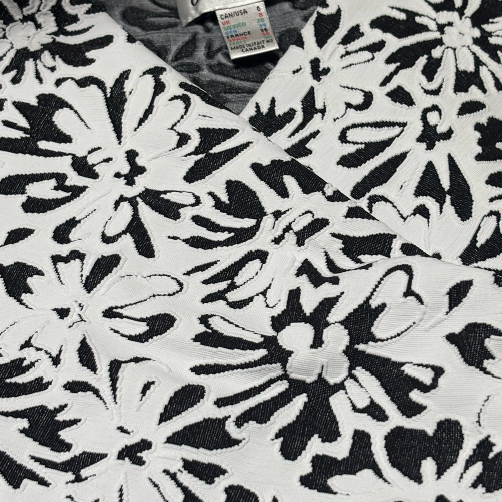 Joseph Ribkoff Monochrome Leaf Pattern Designer Midi Dress Black -White R- $260 - Picture 8 of 8